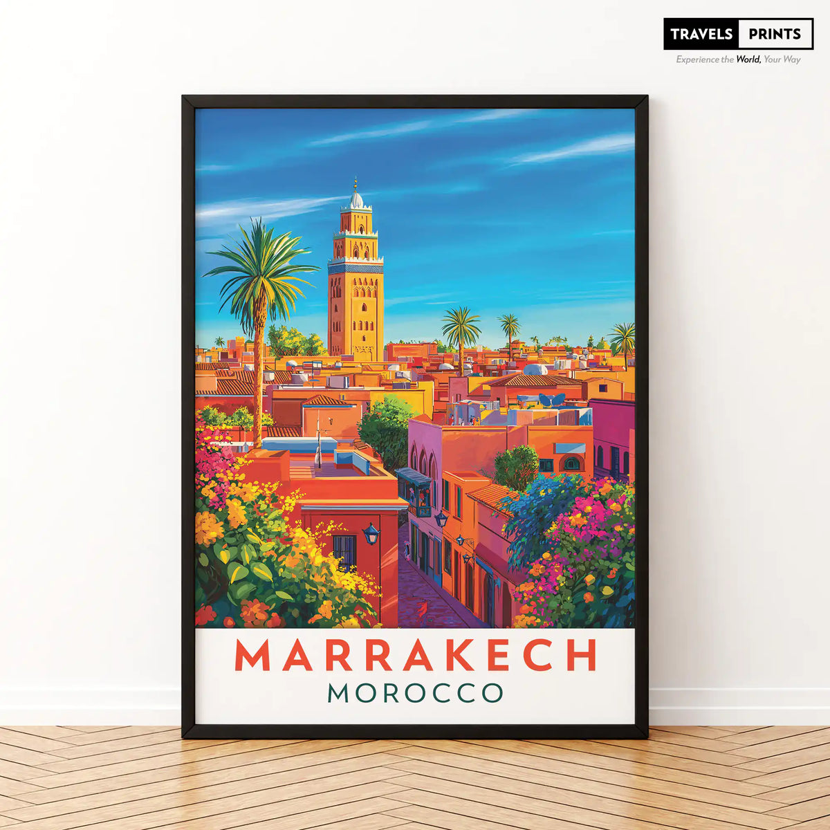 Marrakech Travel Poster - Vibrant Souks and Desert Oasis Wall Art