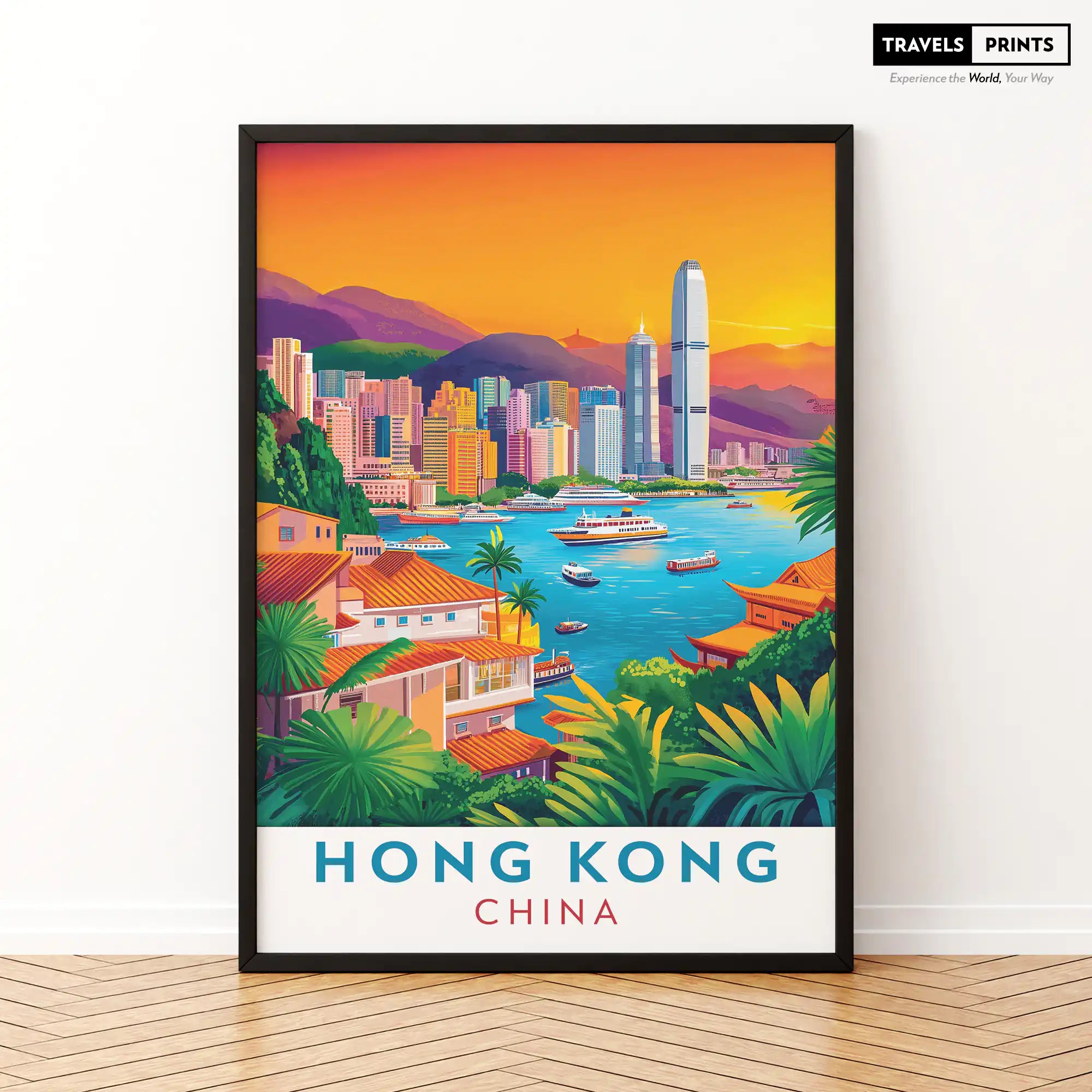 Hong Kong Travel Poster - Urban Skyline and Vibrant City Life Wall Art