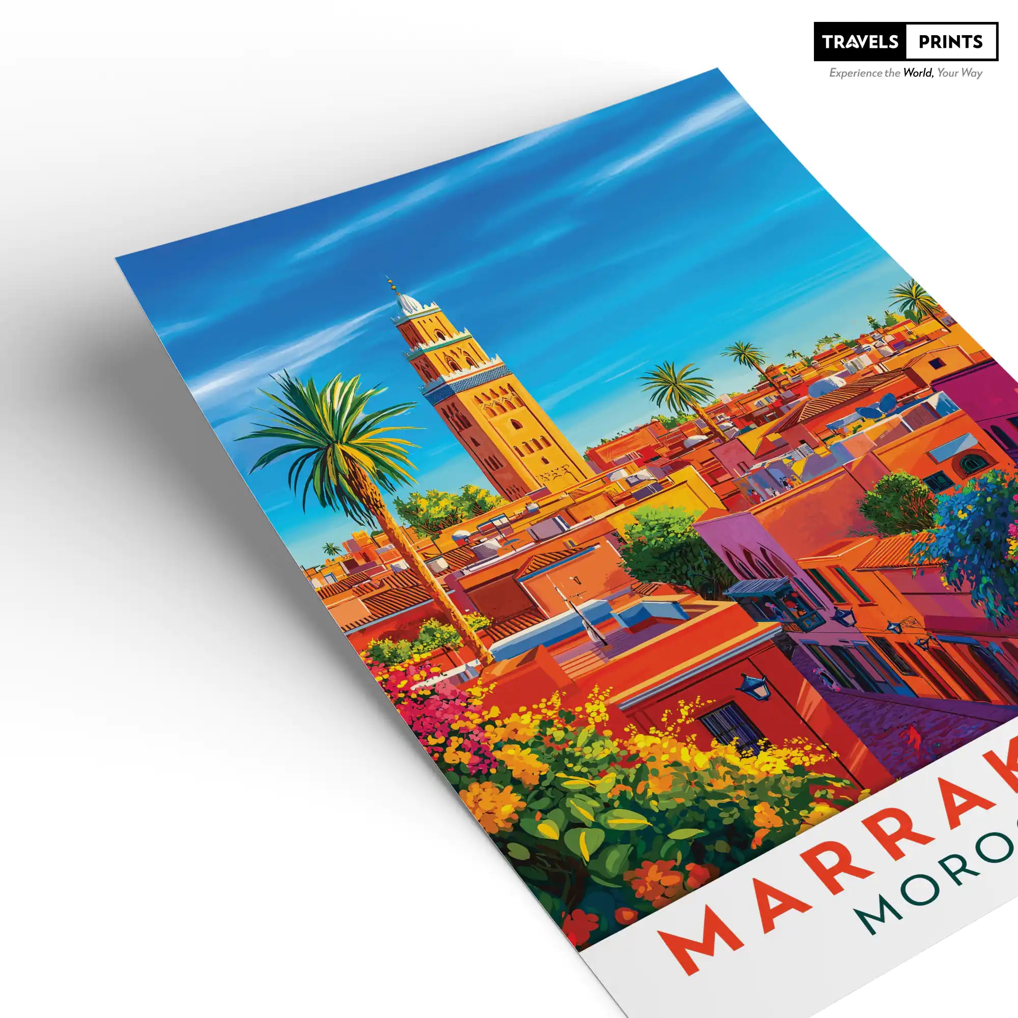 Marrakech Travel Poster - Vibrant Souks and Desert Oasis Wall Art