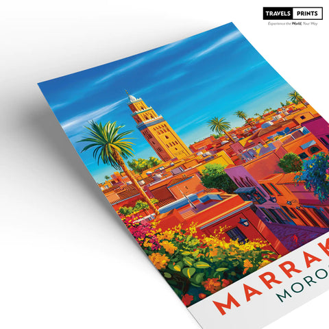 Marrakech Travel Poster - Vibrant Souks and Desert Oasis Wall Art