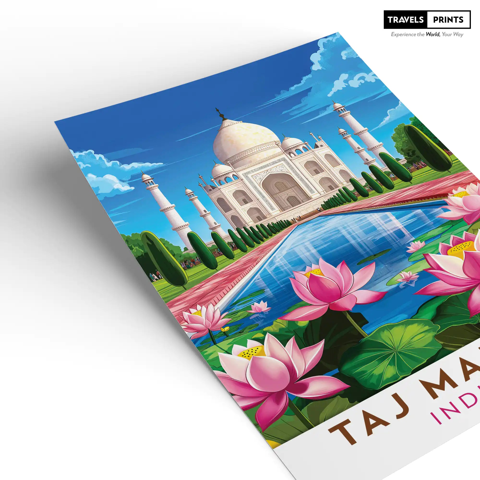 Taj Mahal, India Travel Poster - Iconic Architecture and Majestic Beauty Wall Art