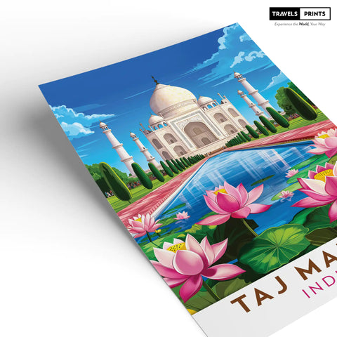 Taj Mahal, India Travel Poster - Iconic Architecture and Majestic Beauty Wall Art