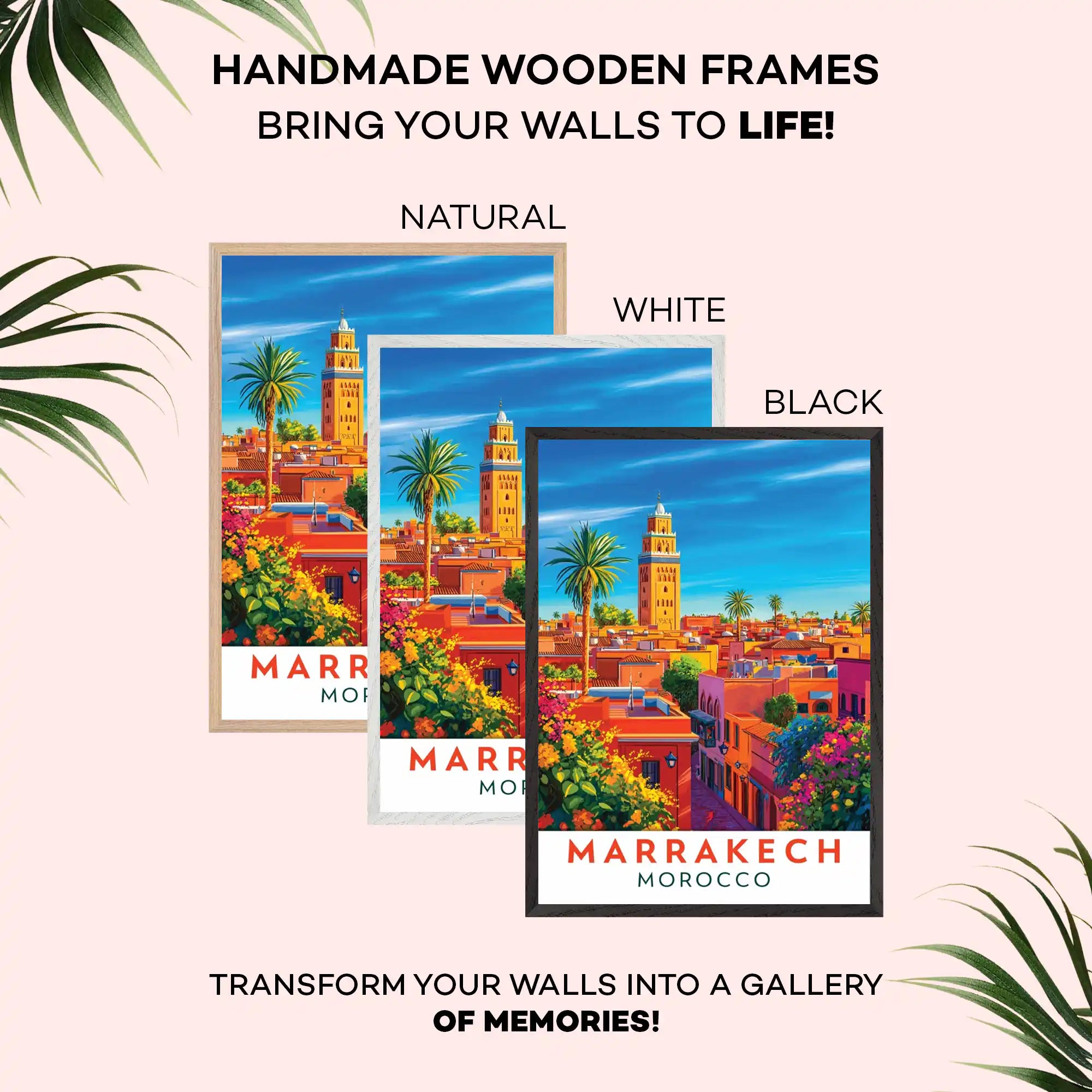 Marrakech Travel Poster - Vibrant Souks and Desert Oasis Wall Art