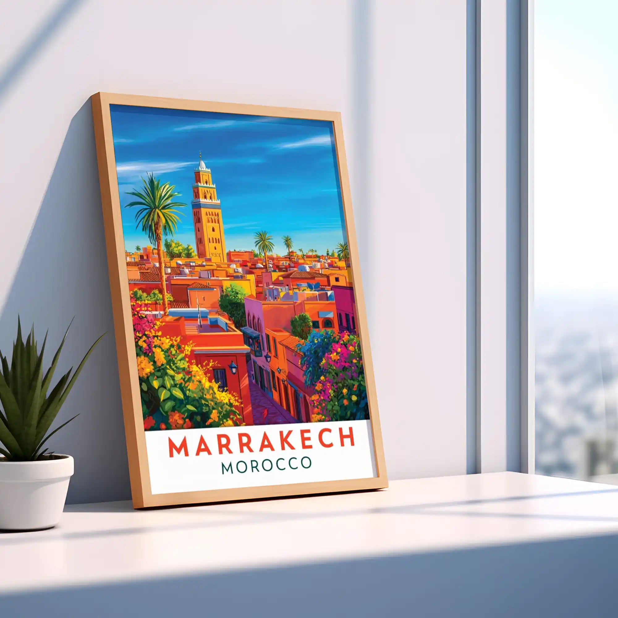 Marrakech Travel Poster - Vibrant Souks and Desert Oasis Wall Art