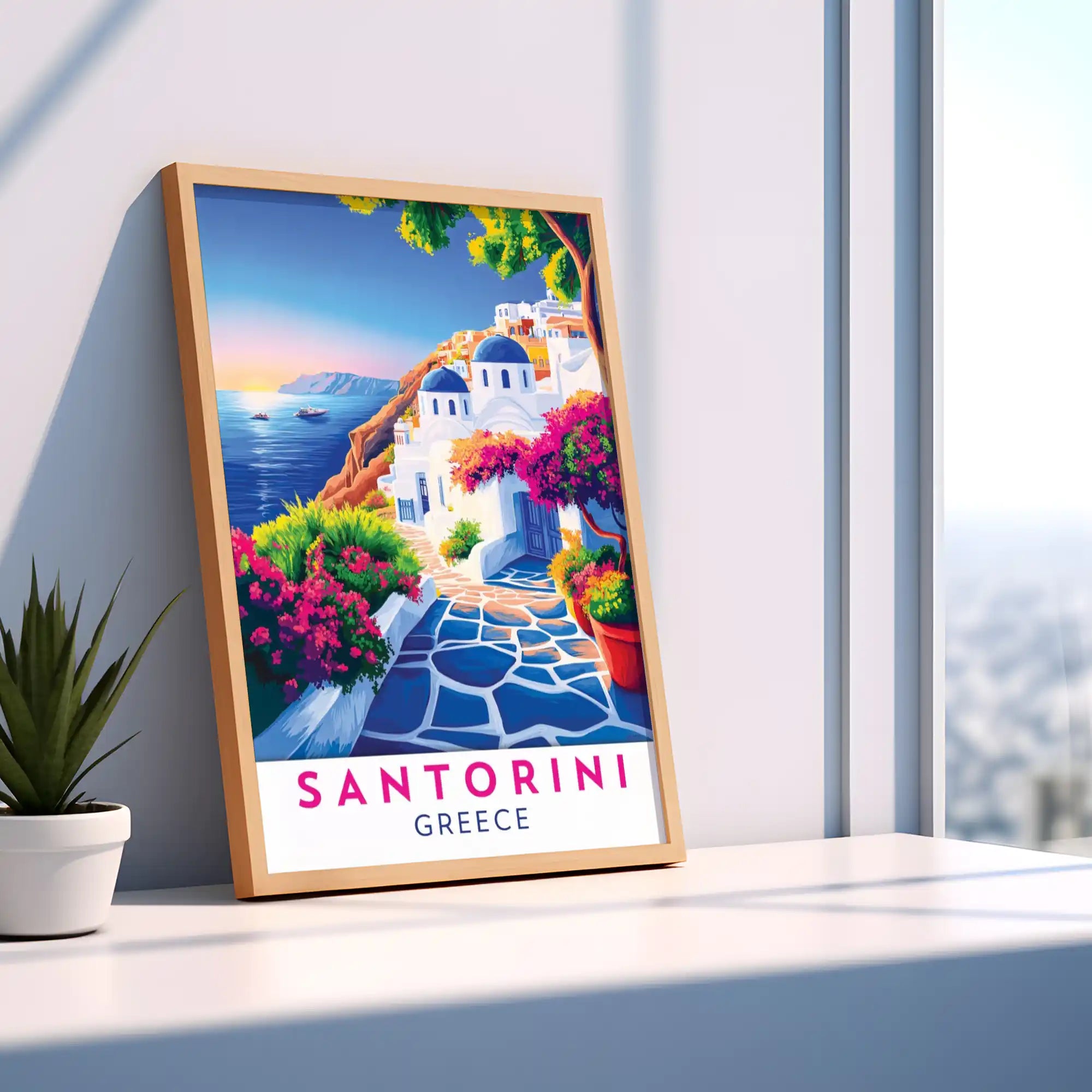 Santorini, Greece Travel Poster - Iconic Views and Mediterranean Charm Wall Art