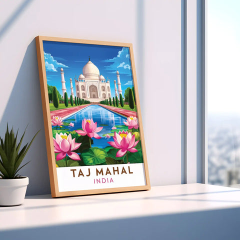 Taj Mahal, India Travel Poster - Iconic Architecture and Majestic Beauty Wall Art