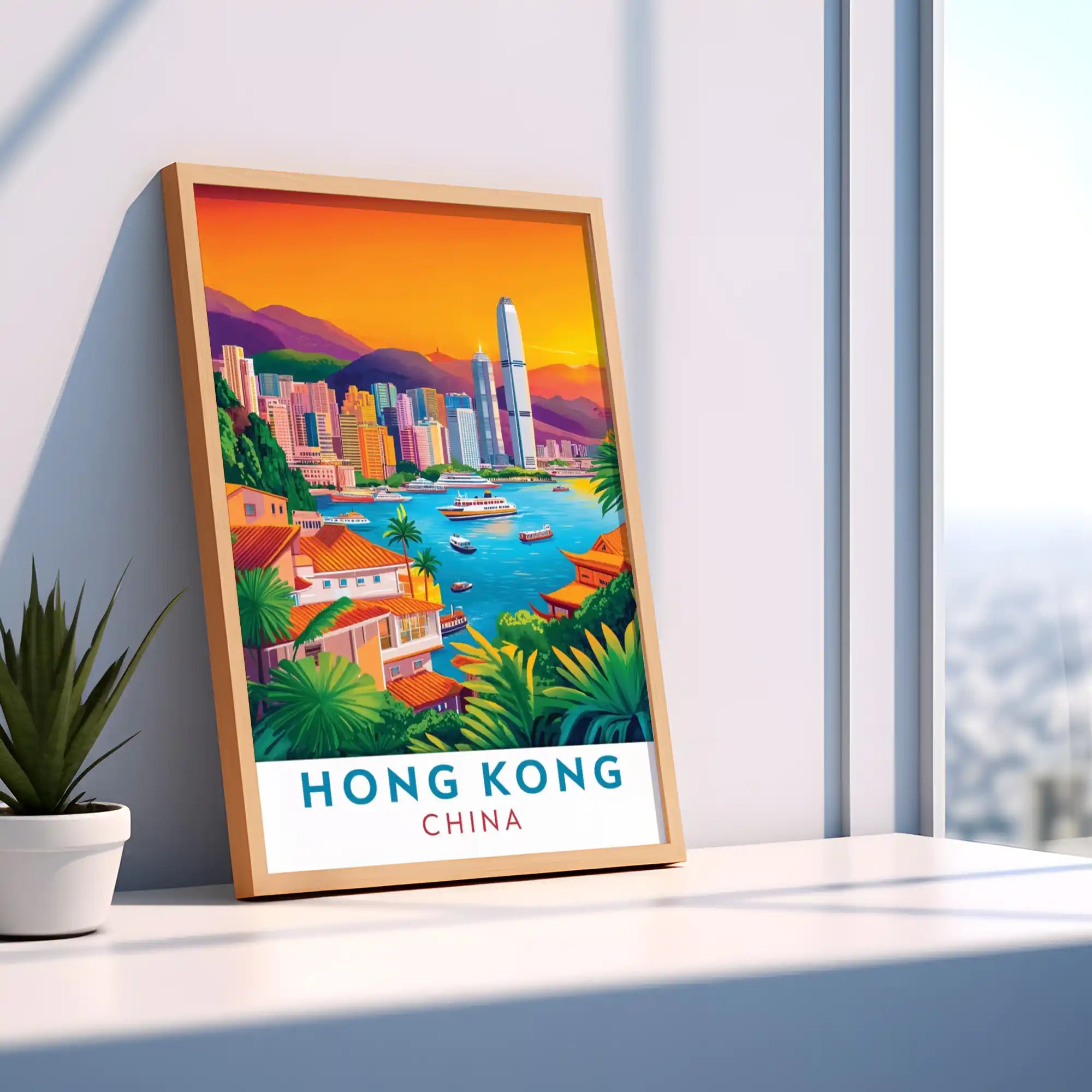 Hong Kong Travel Poster - Urban Skyline and Vibrant City Life Wall Art