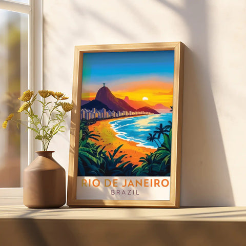 Rio de Janeiro Travel Poster - Iconic Landmarks and Vibrant Cityscape Wall Art