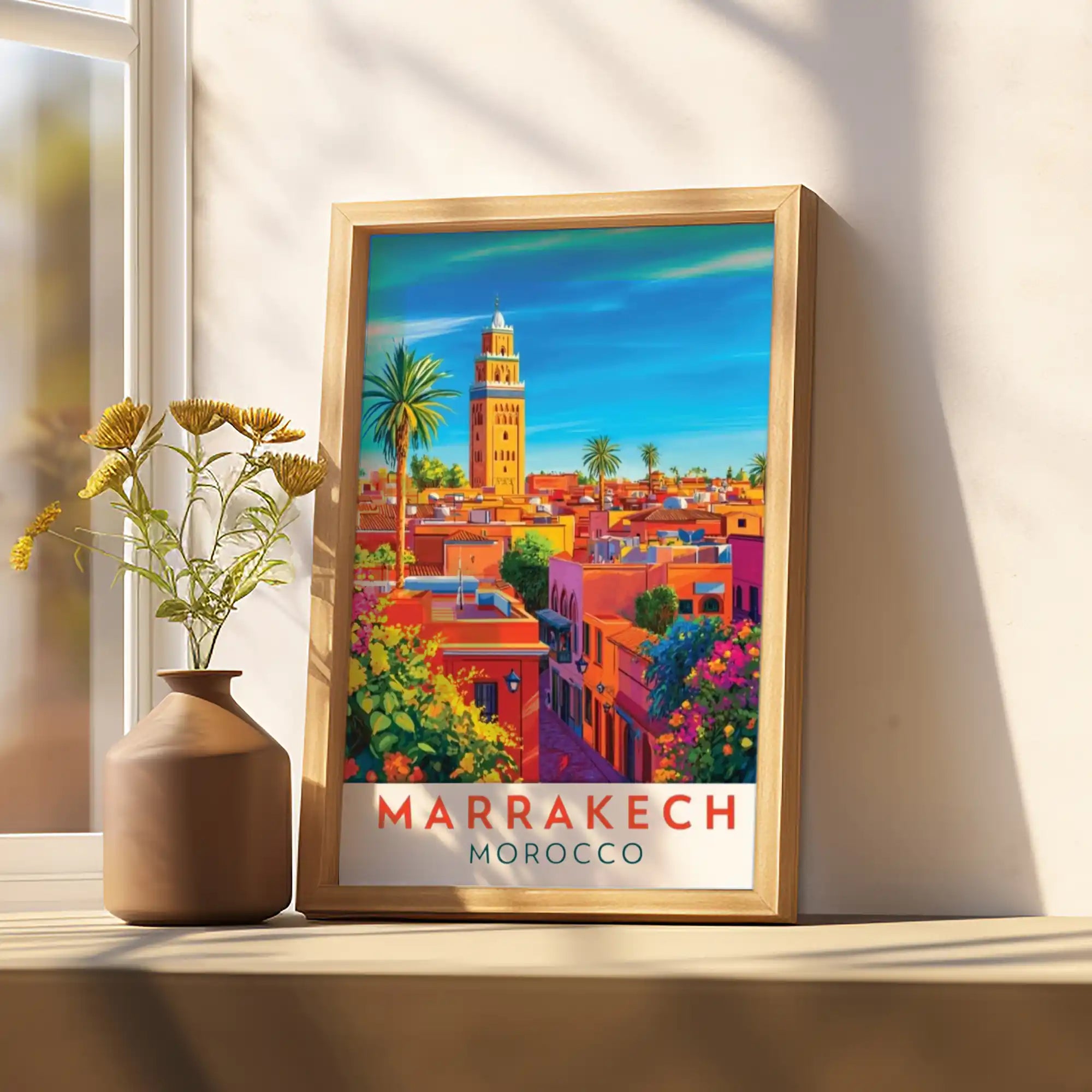 Marrakech Travel Poster - Vibrant Souks and Desert Oasis Wall Art