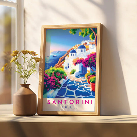 Santorini, Greece Travel Poster - Iconic Views and Mediterranean Charm Wall Art