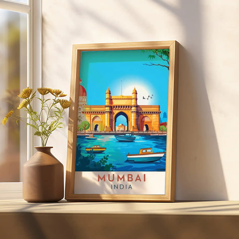 Mumbai Travel Poster - Iconic Landmarks and Urban Energy Wall Art