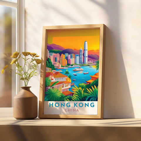 Hong Kong Travel Poster - Urban Skyline and Vibrant City Life Wall Art